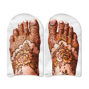 Henna-inspired no show socks with decorative boho foot design printed on soft white cotton socks
