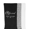 Wedding party socks for the officiant with fun saying what I say goes design printed on the outside of the cotton socks.