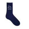 Soft and comfortable flat knit dress socks digitally printed with ring bearer and personalized with your ring bearers name are the perfect gift for your ring bearer on your wedding day.