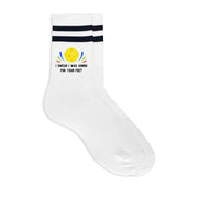 Our white and black striped cushioned crew is comfortable and cute! Grab the perfect gift for any pickleball player in your life! Hit the court in these funny pickleball socks for him and her!