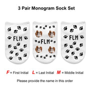 Three pair monogram sock set instruction for sending your initials.