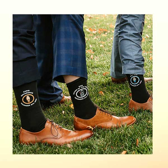 Sockprints offers a wide range of personalized wedding socks to be custom printed for the wedding party. Personalized groomsman socks are the perfect gift for the wedding party 