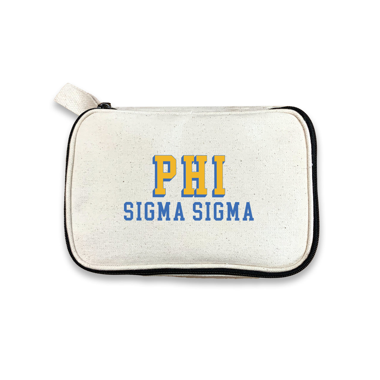 Phi Sigma Sigma 3D Print Sorority Name Cosmetic Make Up Bag displayed on white background