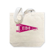 Pi Beta Phi collegiate pennant medium size canvas tote bag featuring Pi Beta Phi Greek letters on a white background