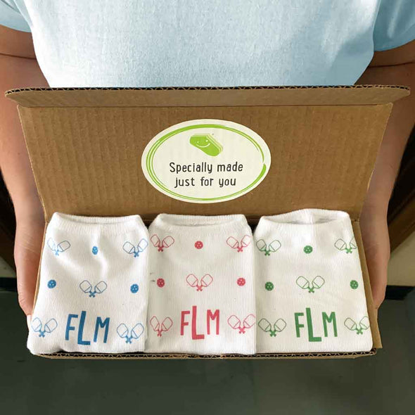 Personalized Sock Gift Box with Monogram Pickleball Design
