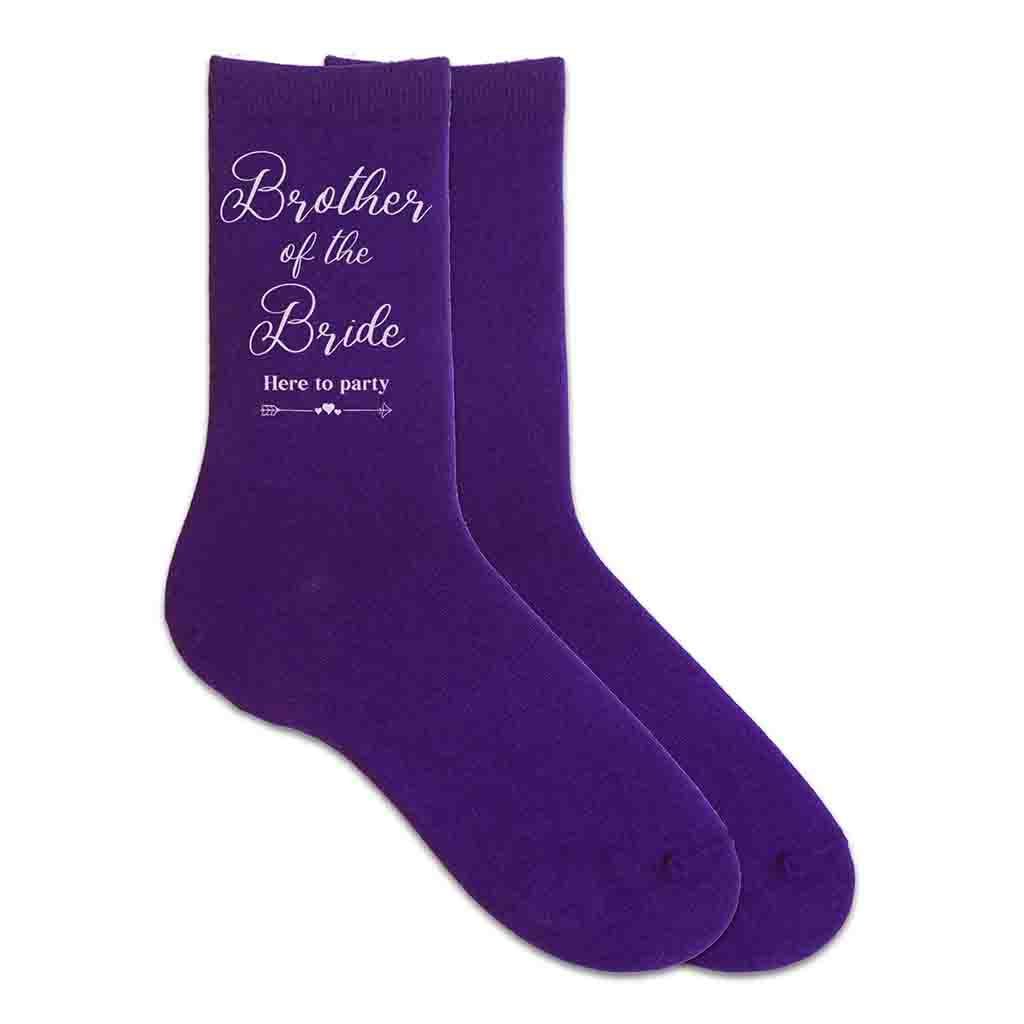 Fun sayings for the brother of the bride digitally printed on the outside of the cotton socks is the perfect wedding accessory.