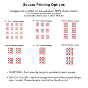 Sockprints offers several different size options for sorority quilt squares