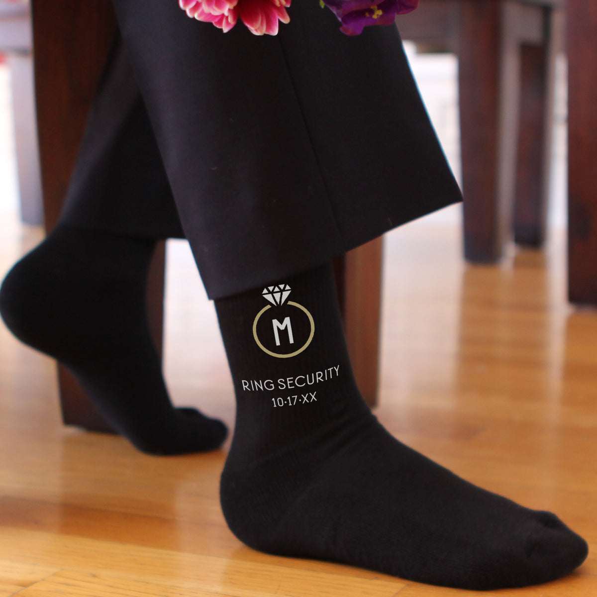 Monogram ring bearer socks personalized with wedding date