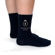 Black ring bearer socks with wedding ring and date design
