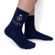 Black ring bearer socks with wedding ring and date design