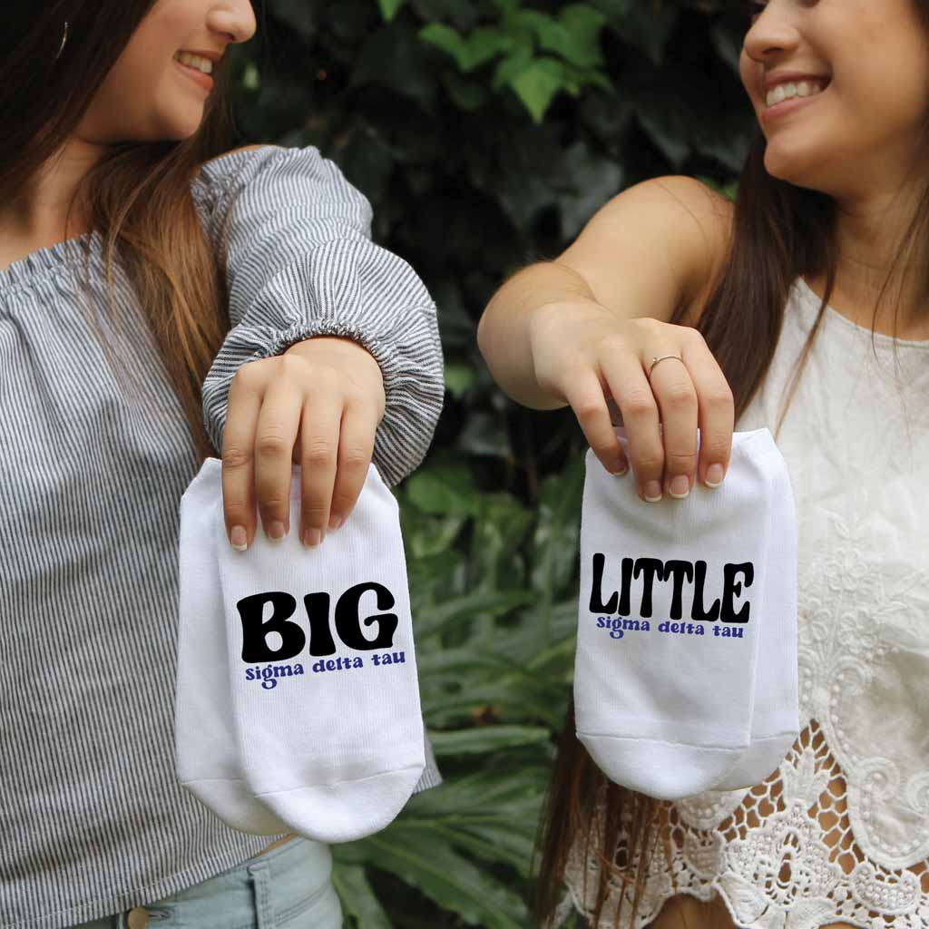 The perfect gift for your sorority sisters are these super cute custom printed Sigma Delta Tau Big or Little no show socks.