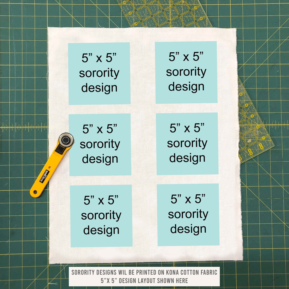 Example of 5 inch by 5 inch cotton quilt squares