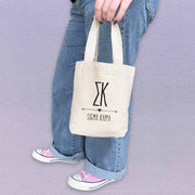 Sorority name printed with boho design on mini natural canvas tote bag makes the perfect gift for your sorority sisters.