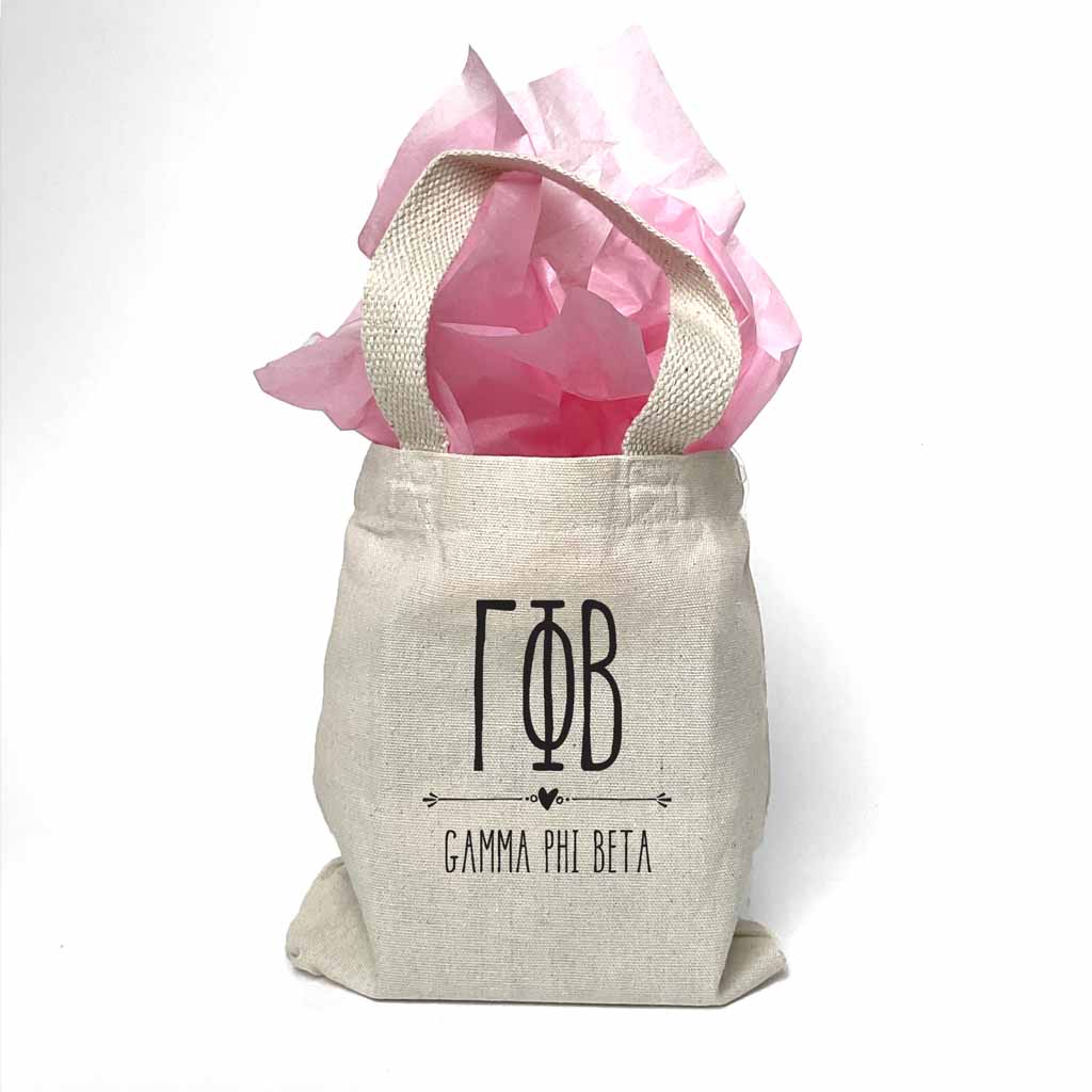 Sorority name printed with boho design on mini natural canvas tote bag makes the perfect gift for your sorority sisters.