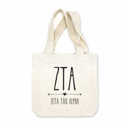 Sorority name printed with boho design on mini natural canvas tote bag makes the perfect gift for your sorority sisters.