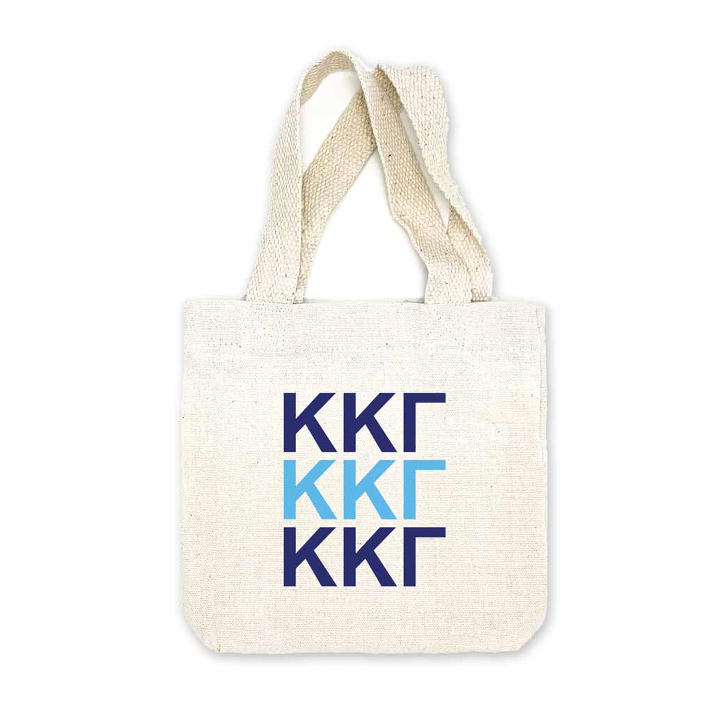 Kappa Kappa Gamma sorority letters digitally printed in sorority colors on natural canvas mini tote gift bag.