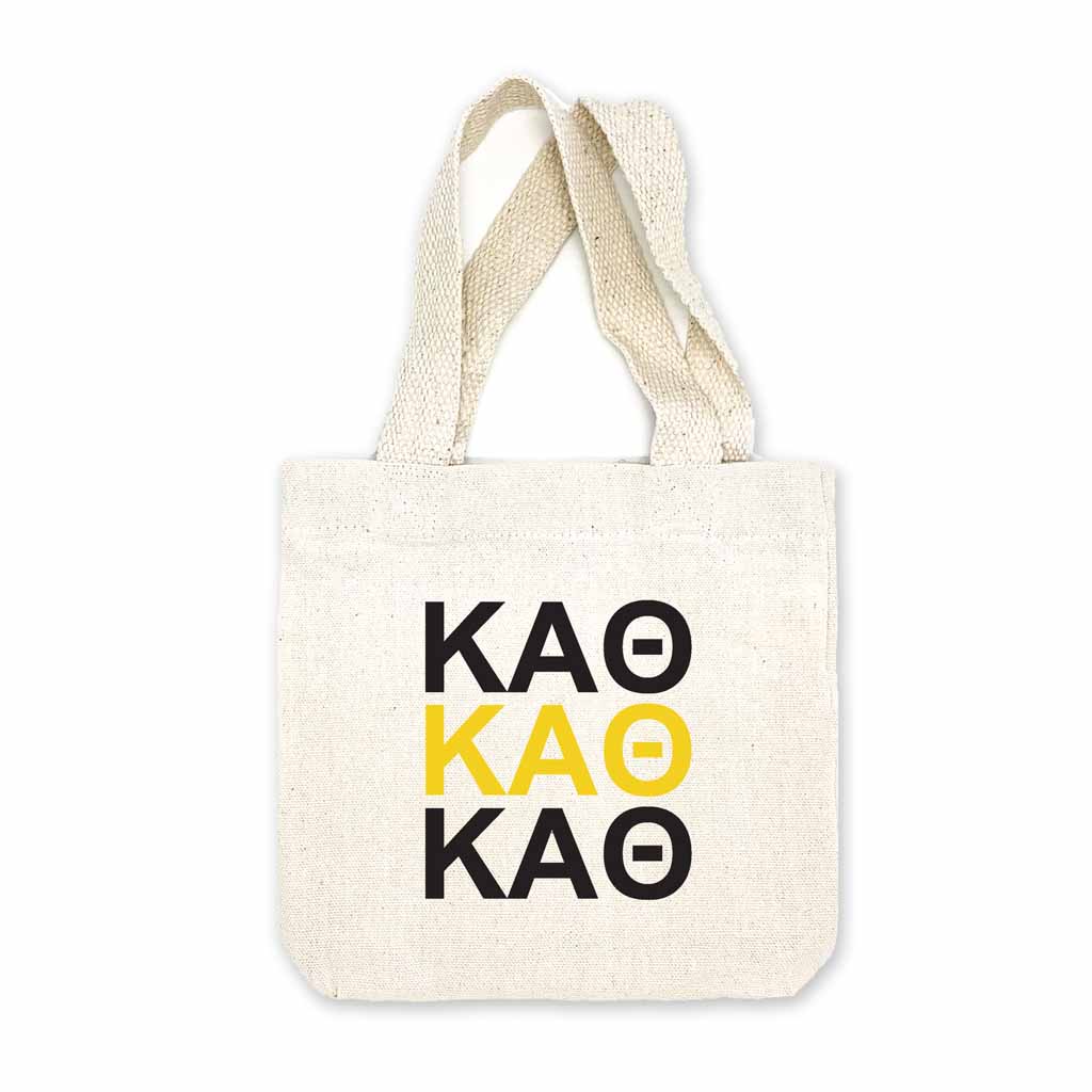 Kappa Alpha Theta sorority letters digitally printed in sorority colors on natural canvas mini tote gift bag.