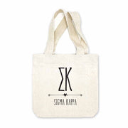 Sorority name printed with boho design on mini natural canvas tote bag makes the perfect gift for your sorority sisters.