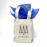 Sorority name printed with boho design on mini natural canvas tote bag makes the perfect gift for your sorority sisters.