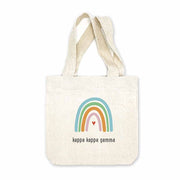 Kappa Kappa Gamma sorority name digitally printed with rainbow design on natural canvas mini tote gift bag.