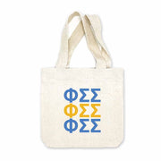 Phi Sigma Sigma sorority letters digitally printed in sorority colors on natural canvas mini tote gift bag.