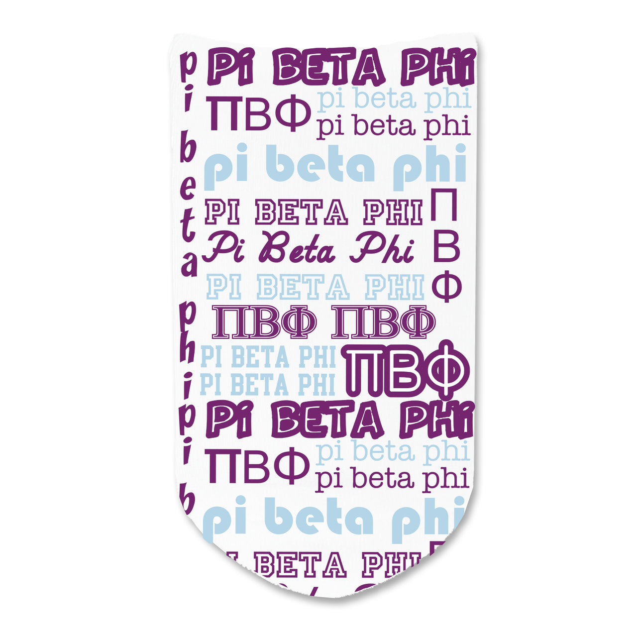 Pi Beta Phi Sorority Word Art Full Print No Show Socks