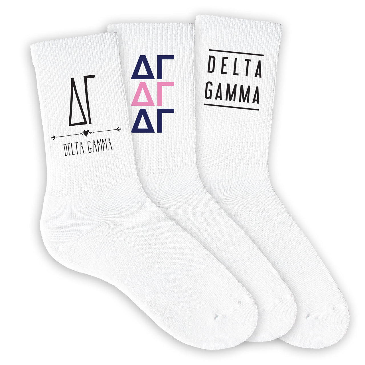 Delta Gamma Sorority Cotton Crew Socks 3 Pair Set