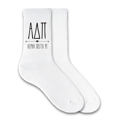 Stylized Sorority Letters and Name Crew Socks