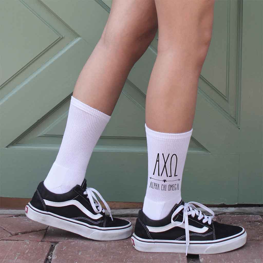 Stylized Sorority Letters and Name Crew Socks
