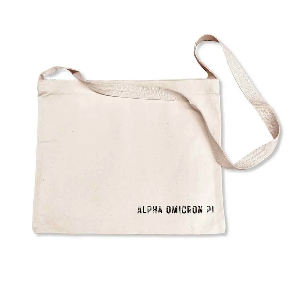The ultimate Alpha Omicron Pi messenger bag tote with a convenient crossbody strap!