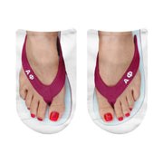 Alpha Phi sorority no show socks featuring Greek letters on sandal straps