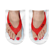 Chi Omega Greek letter flip flop illusion no show socks in sorority colors
