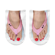 Delta Gamma sorority Greek letter flip flop socks with bright straps