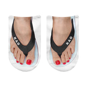 Kappa Alpha Theta sorority flip flop illusion socks with bold Greek letters