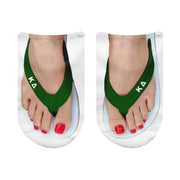 Kappa Delta no show socks with bright flip flop straps and Greek lettering