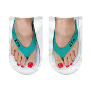 Zeta Tau Alpha Greek letter flip flop no show socks with vibrant straps