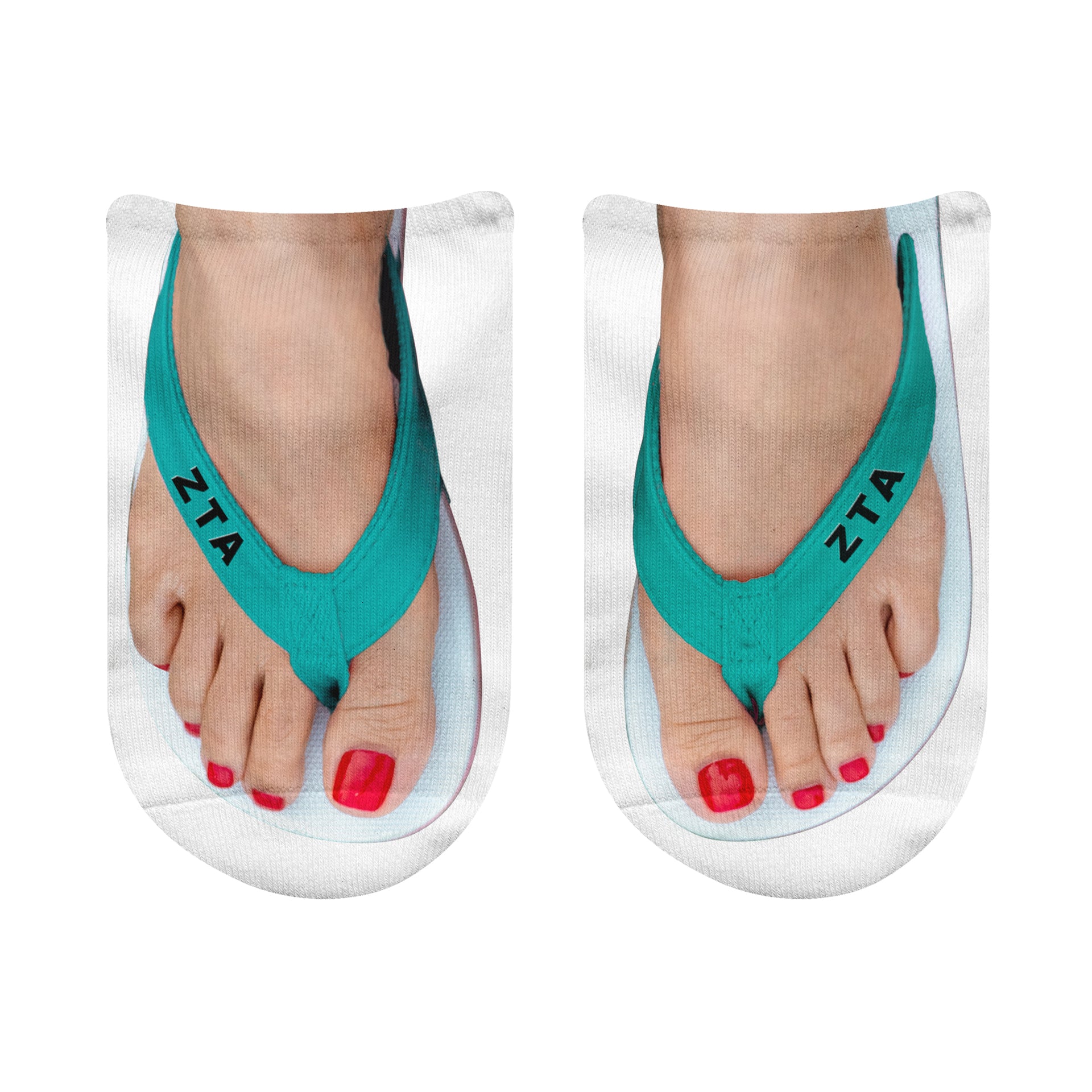 Zeta Tau Alpha Greek letter flip flop no show socks with vibrant straps