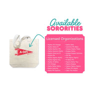 Size Medium Collegiate Pennant sorority totes are available for all 26 NPC organizations.
