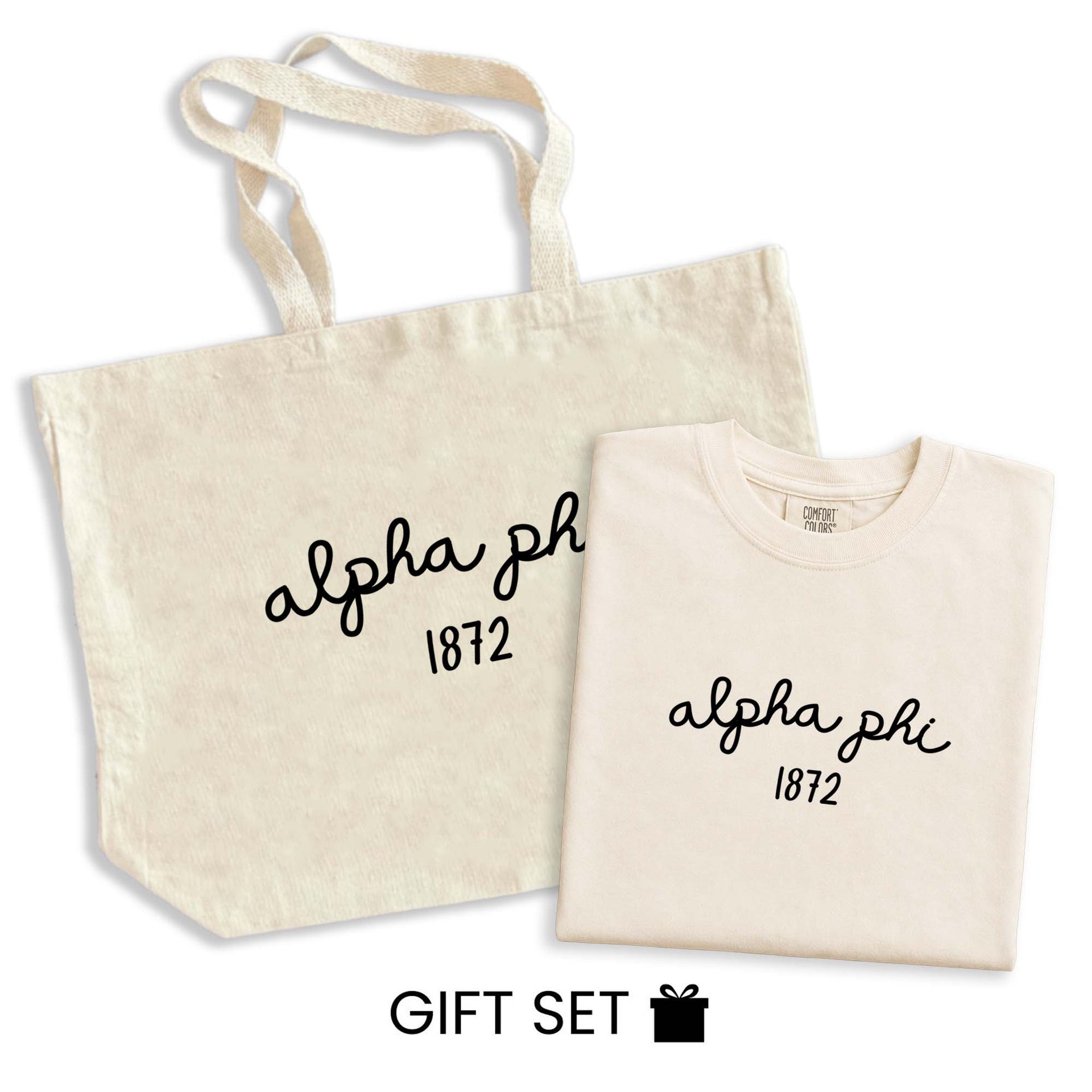 Alpha Phi Tote Bag and Tshirt Gift Set