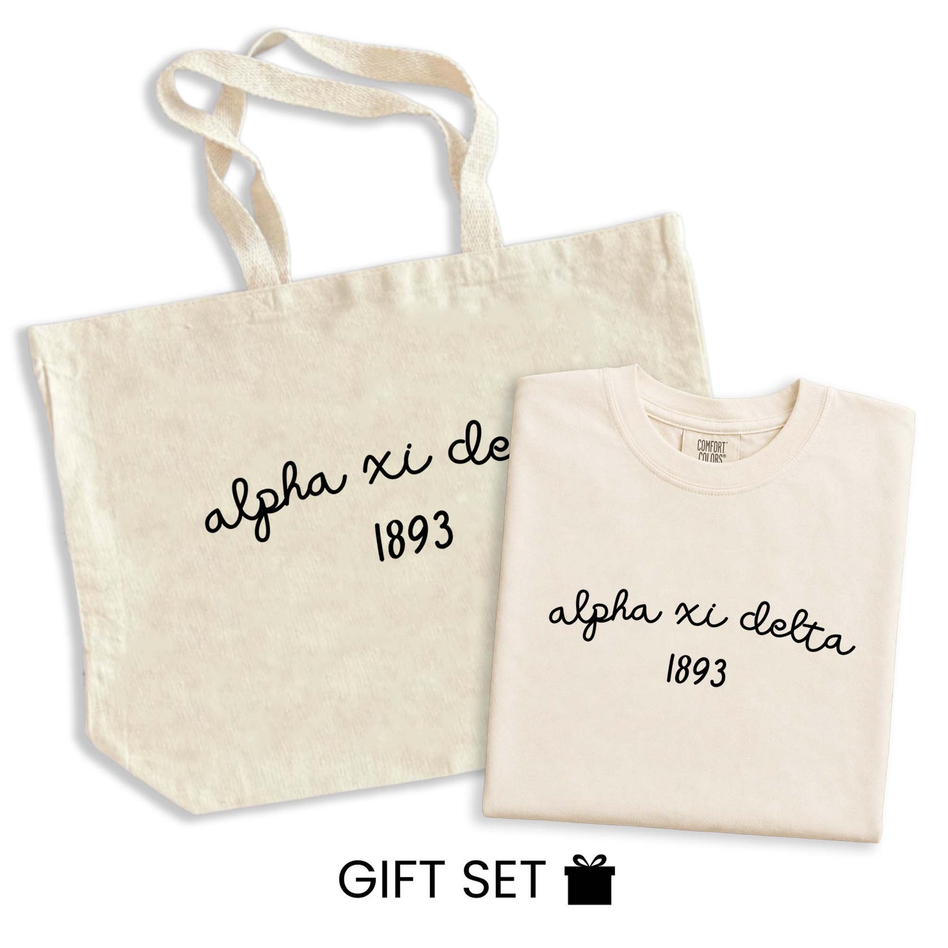 Alpha Xi Delta Tote Bag and Tshirt Gift Set