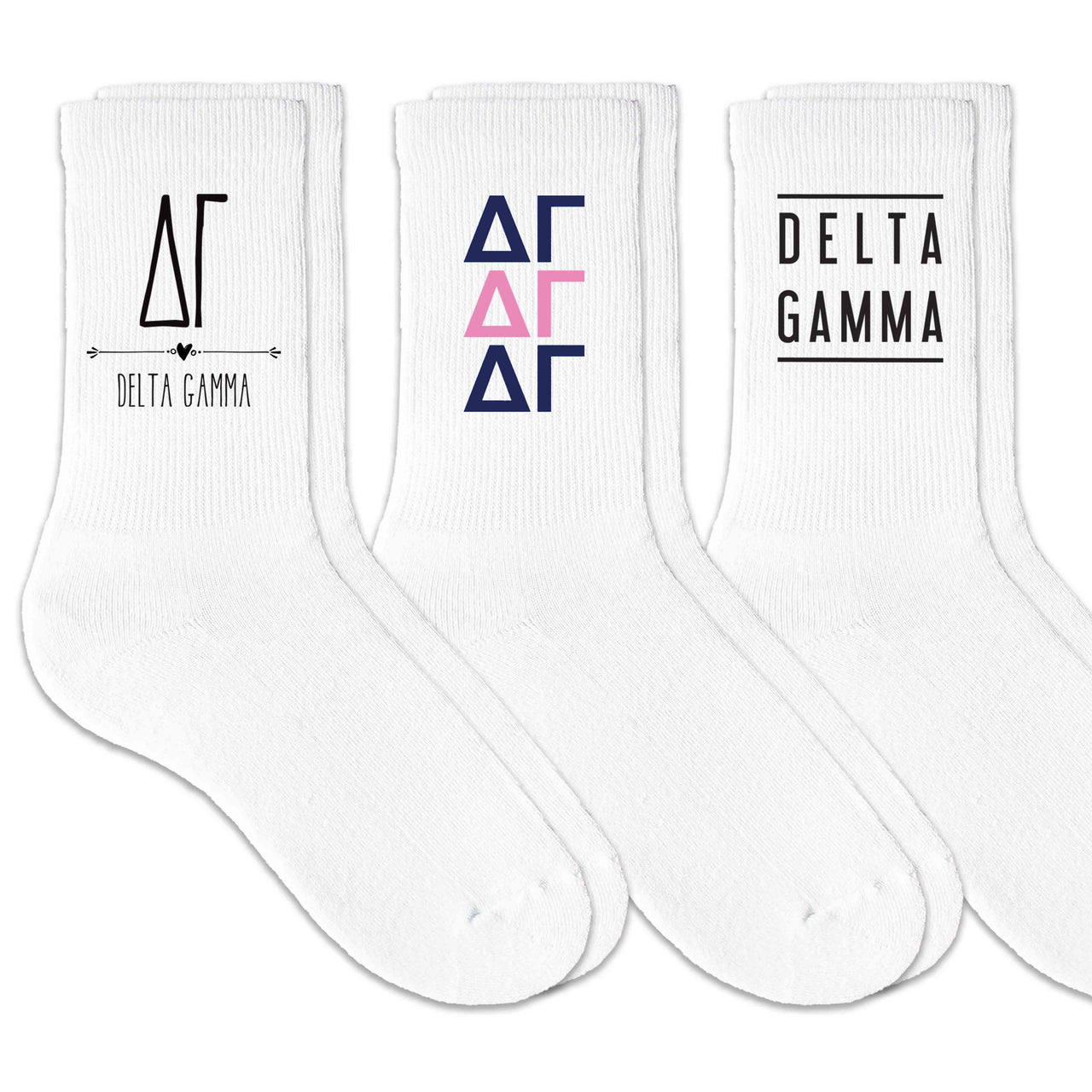 Delta Gamma Sorority Cotton Crew Socks 3 Pair Set