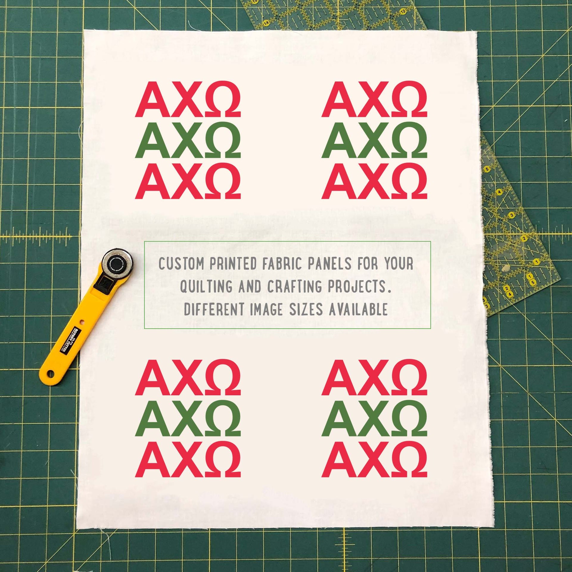 Chi Omega quilt square fabric. Officially Licensed, ready to sew and craft.