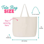 Size Large canvas sorority tote bag size chart.