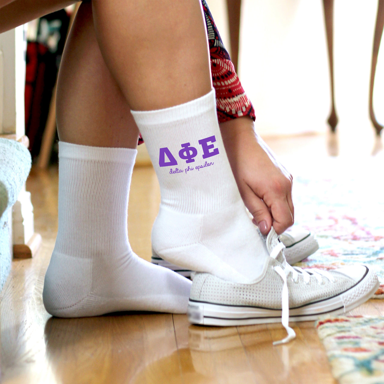 Delta Phi Epsilon Sorority Letters Crew Socks