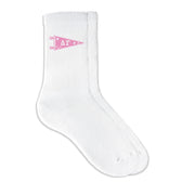 Delta Gamma collegiate pennant crew socks featuring Delta Gamma Greek letters on white sporty crew socks