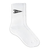 Kappa Alpha Theta collegiate pennant crew socks featuring Kappa Alpha Theta Greek letters on white sporty crew socks