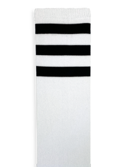 Customizable white knee high socks with three black stripes.