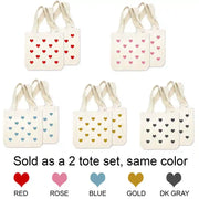 Set of two mini tote gift bags digitally printed with valentine hearts.