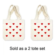 Set of two mini tote gift bags digitally printed with valentine hearts.