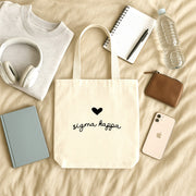 Sigma Kappa tote bag with heart and SK Greek letters
